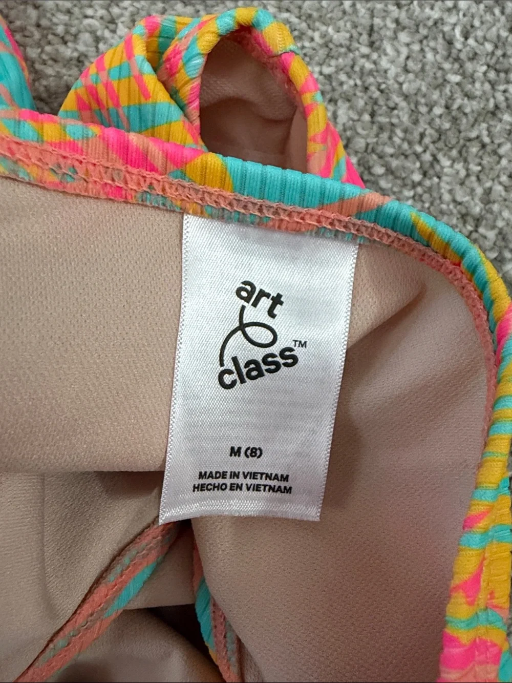 NWT Girls One-Piece Swim Suit Open Back Neon Colors Size Medium 8